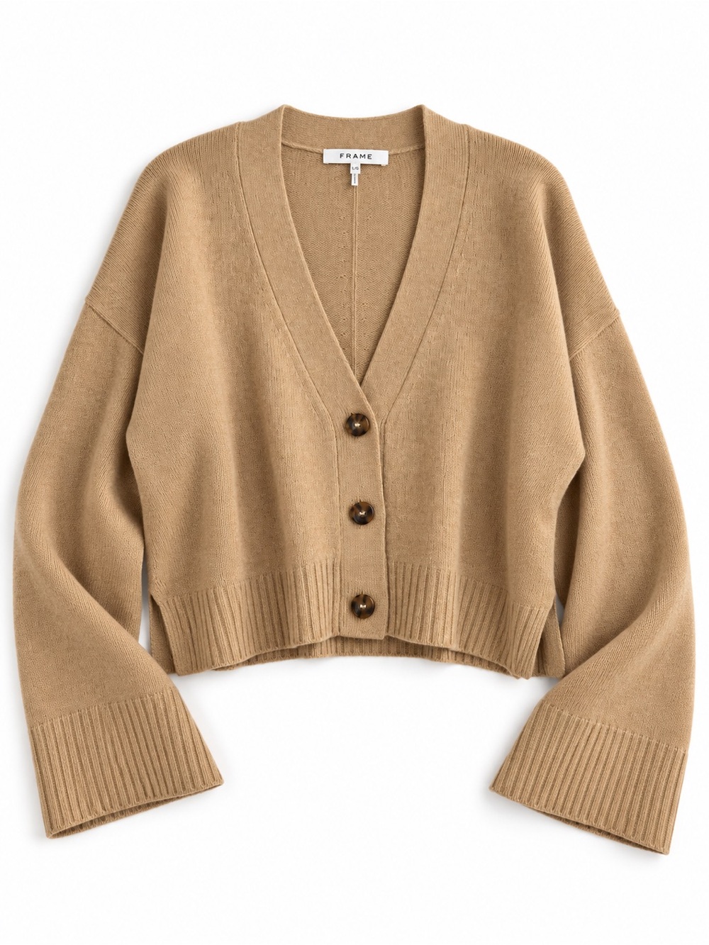 FRAME | 100% Cashmere Caramel Heather Cropped Cardigan Sweater Size Large